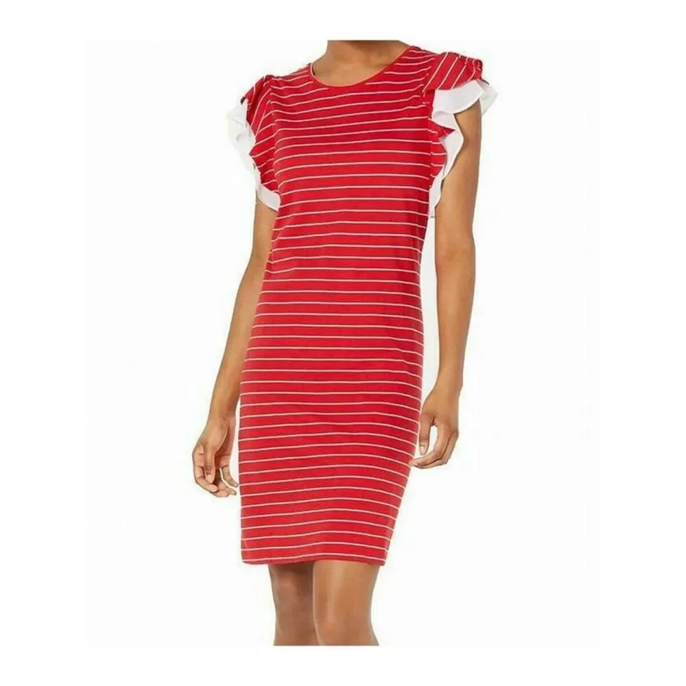 MAISON JULES Womens Red Short Sleeve Above The Knee Shift Dress XXL